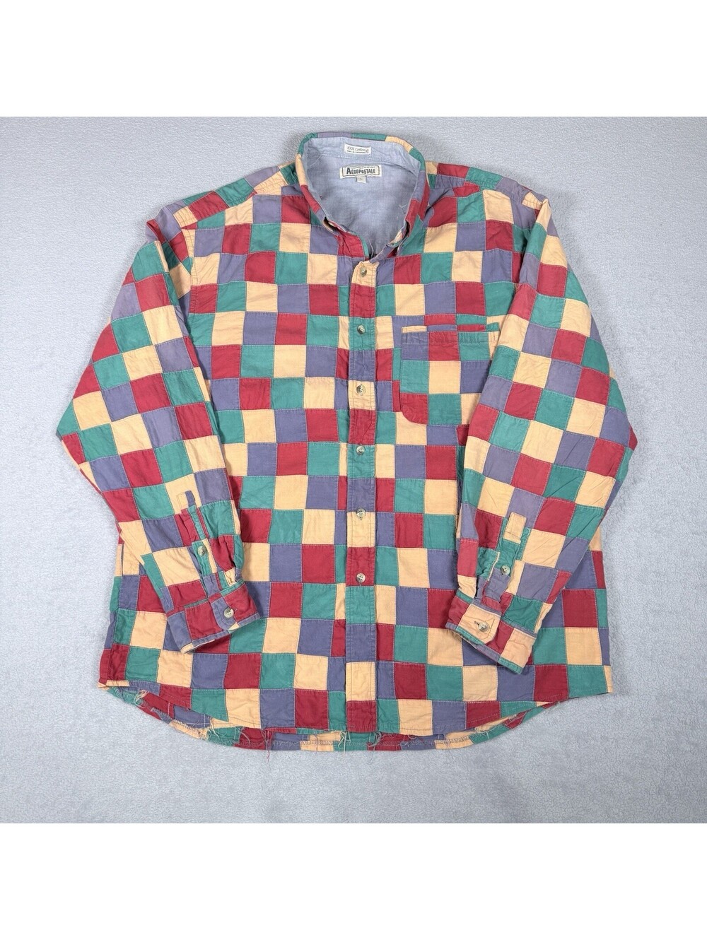 Vintage Aeropostale Patchwork Geometric Shirt Mens‎ L 100% Cotton Made Singapore